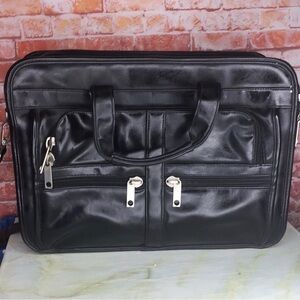 Vintage Black Faux Leather Laptop Bag